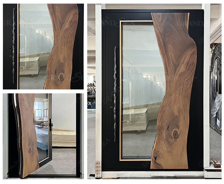 wood and glass pivot door
