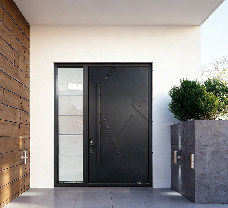 black pivot aluminum door