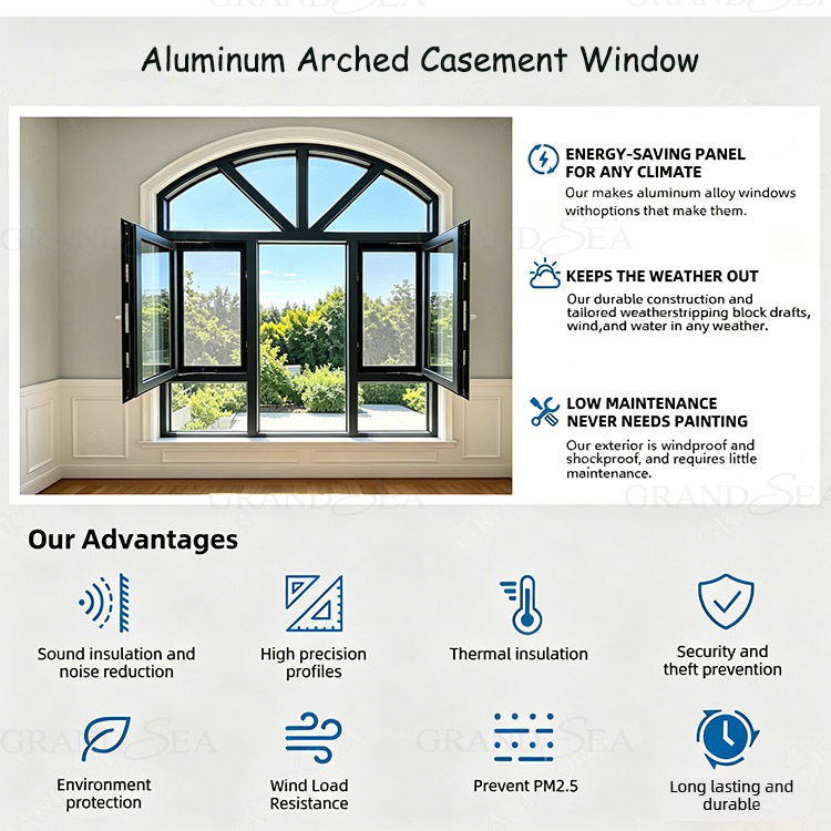 aluminum arched casement window 