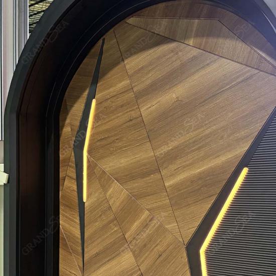 arched carved wood doors