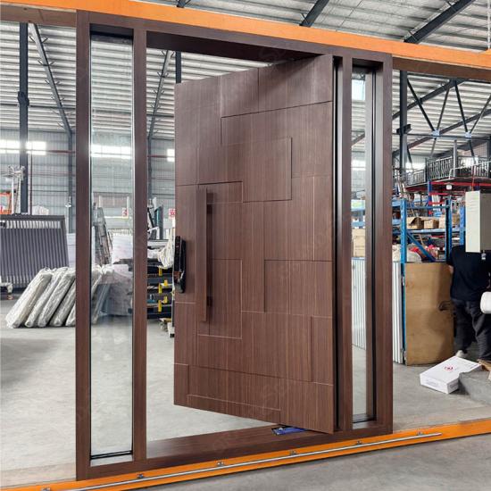wood and glass pivot door